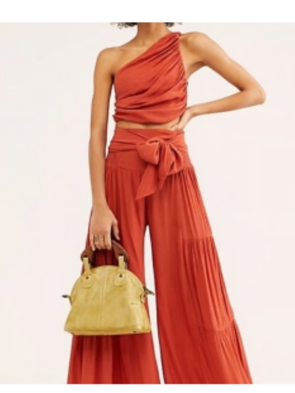 Free People One-Shoulder Top & Wide-Leg Pants Set — Rust